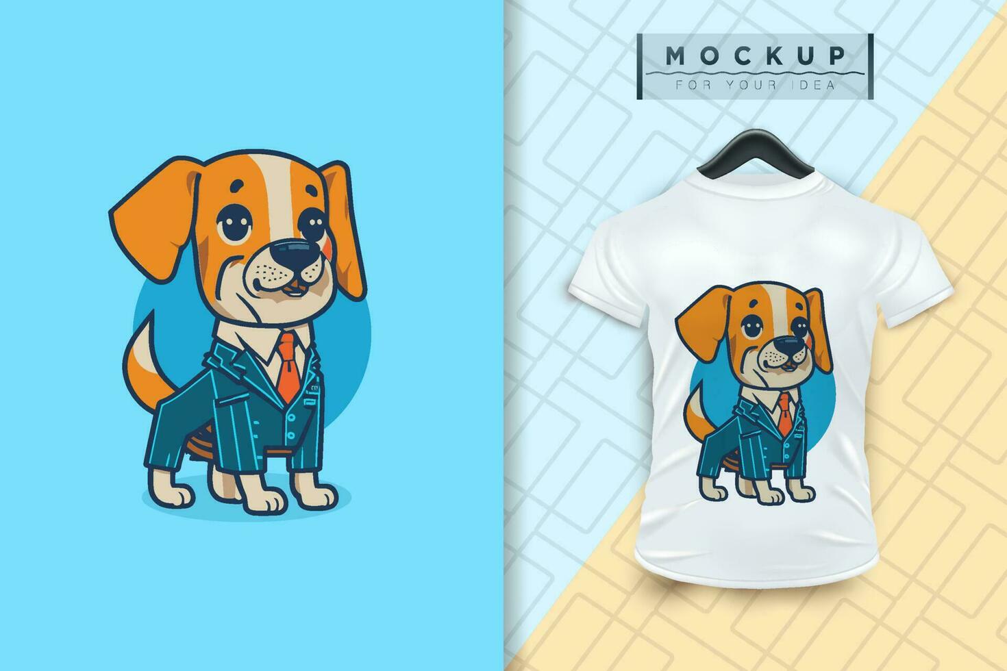 A dog wearing a uniform like an office worker and a businessman in flat cartoon character design vector