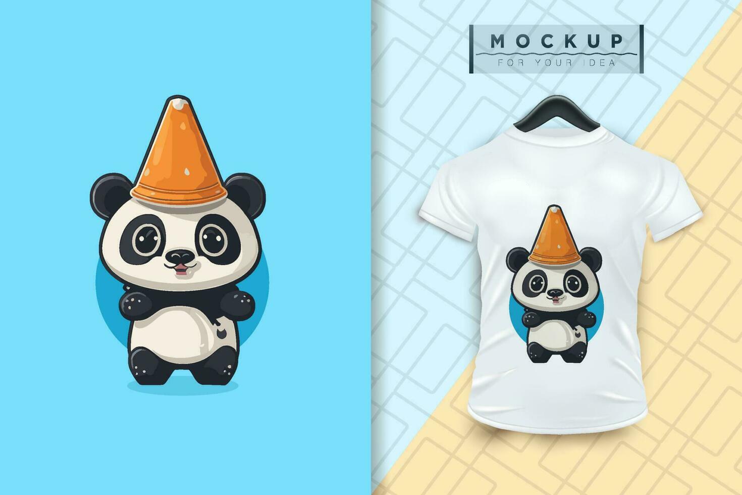 A panda wearing a cone hat flat cartoon character design vector