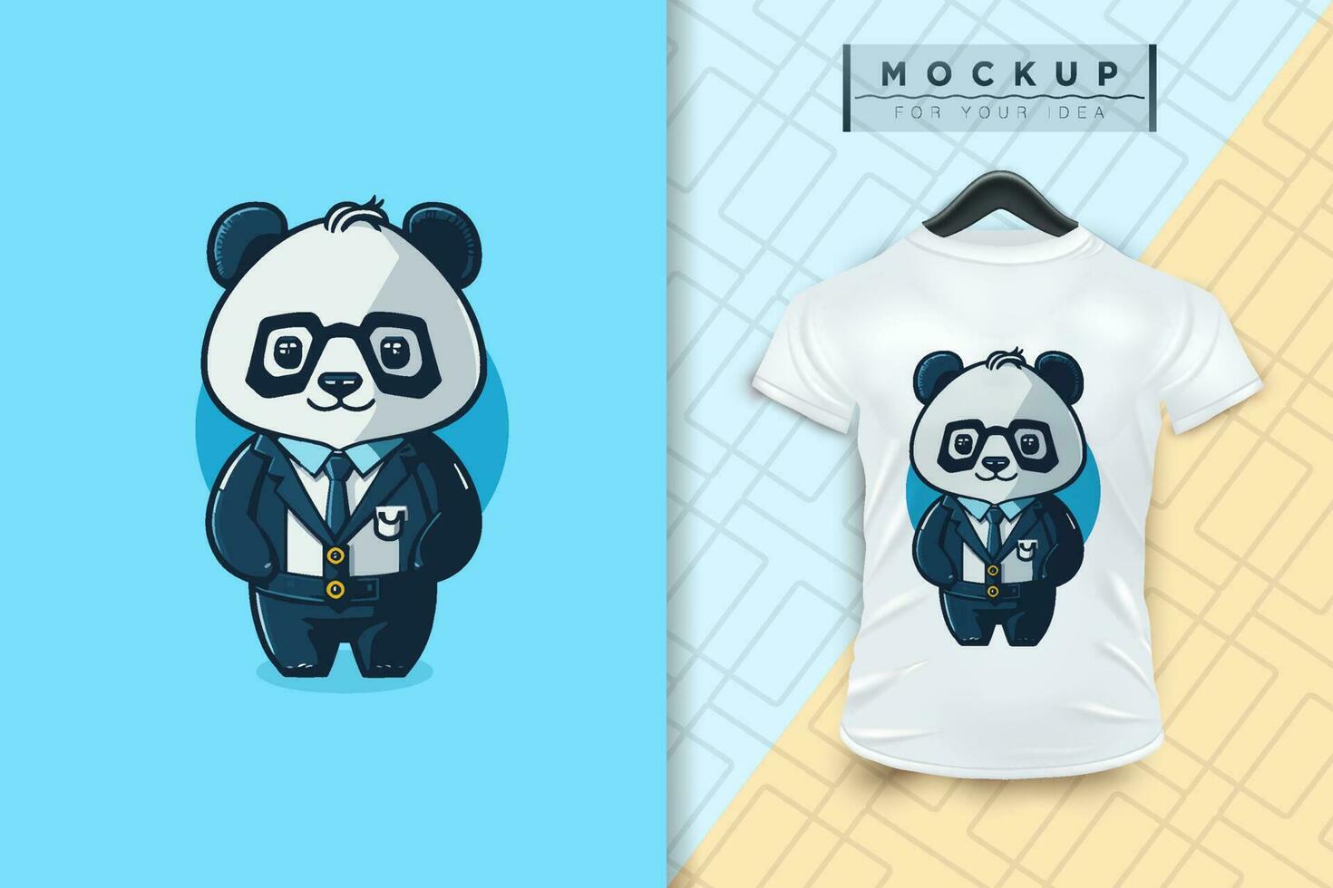 A Panda  wearing a uniform like an office worker and a businessman in flat cartoon character design vector