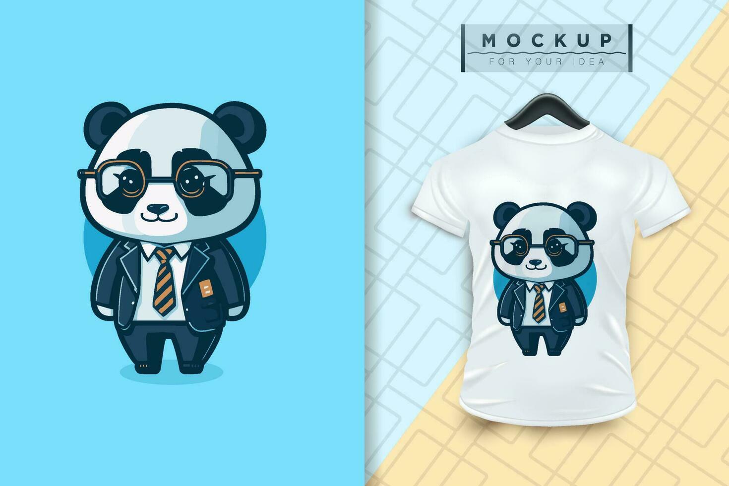 A Panda  wearing a uniform like an office worker and a businessman in flat cartoon character design vector