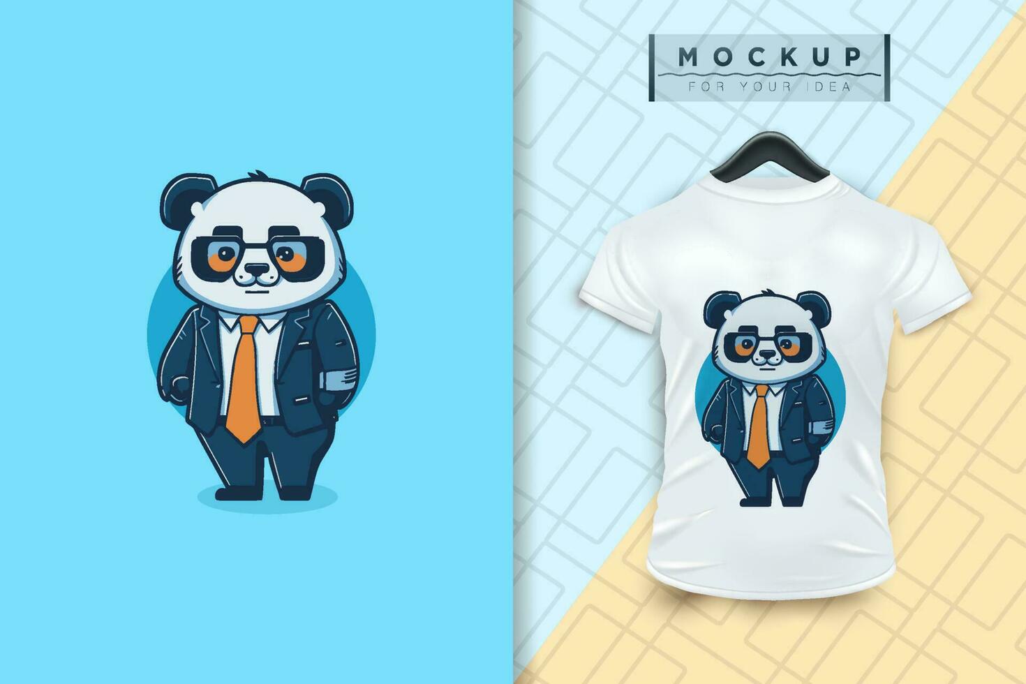 A Panda  wearing a uniform like an office worker and a businessman in flat cartoon character design vector