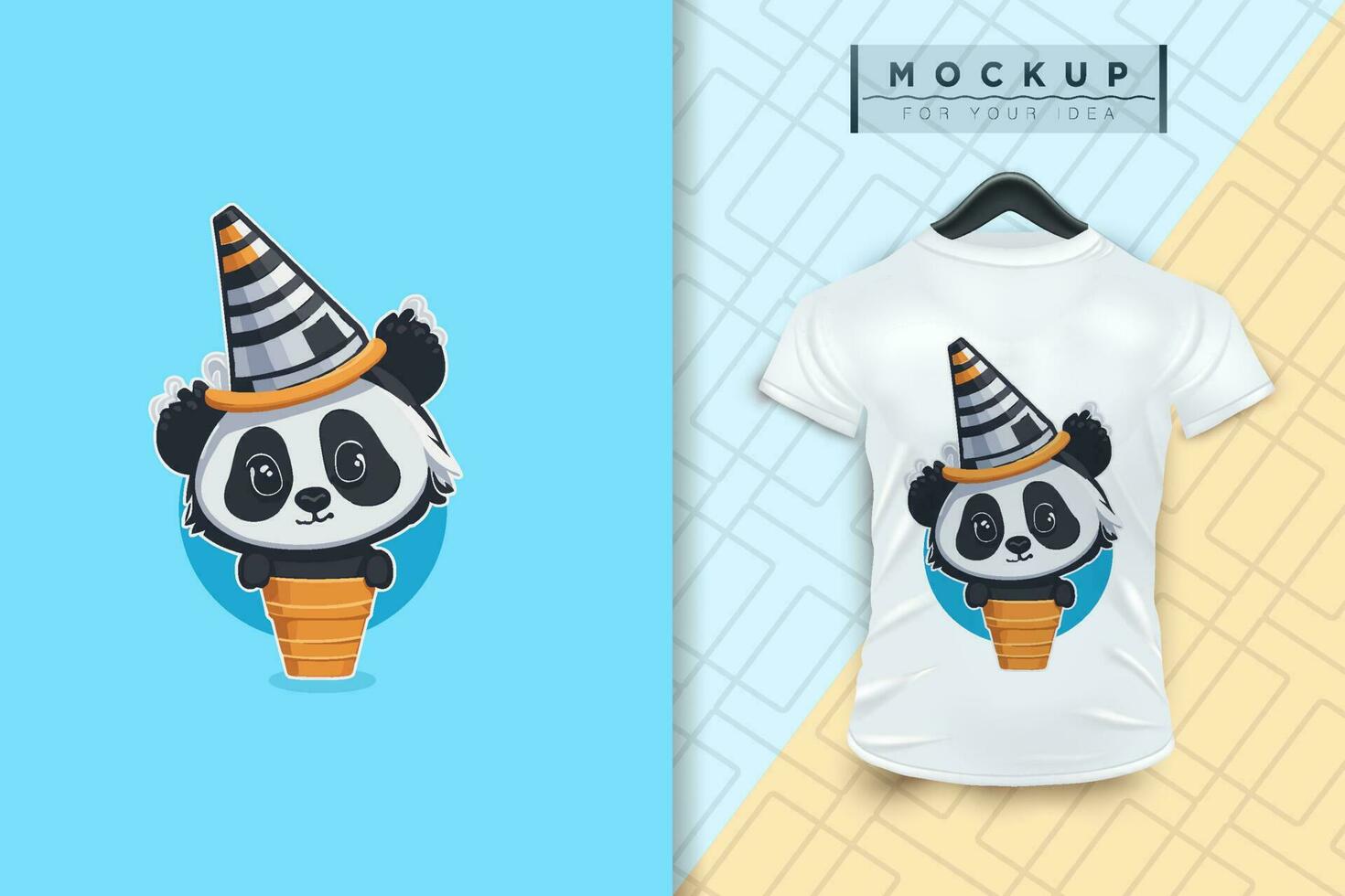 A panda wearing a cone hat flat cartoon character design vector