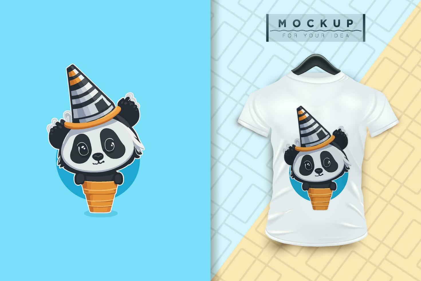 un panda vistiendo un cono sombrero plano dibujos animados personaje diseño vector