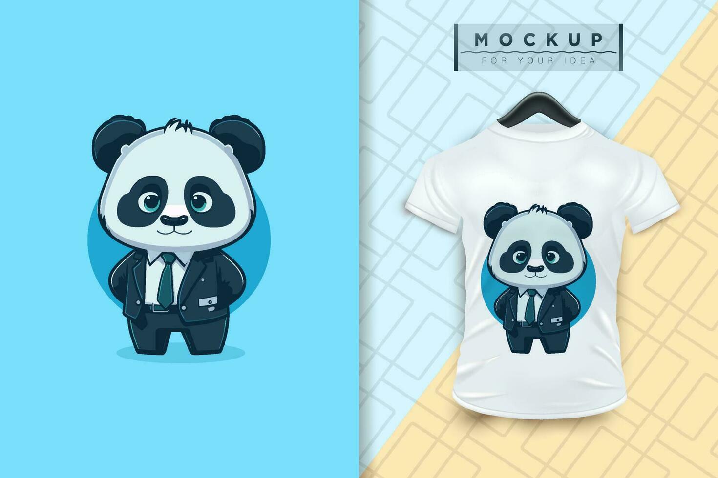 A Panda  wearing a uniform like an office worker and a businessman in flat cartoon character design vector