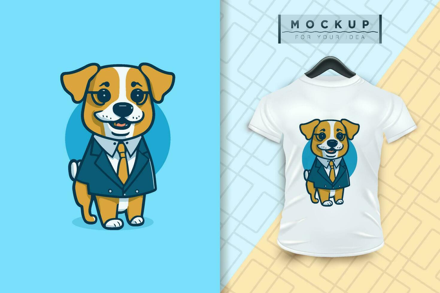 A dog wearing a uniform like an office worker and a businessman in flat cartoon character design vector