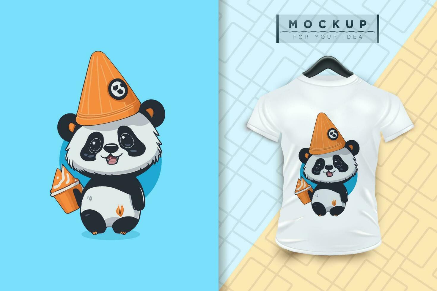 un panda vistiendo un cono sombrero plano dibujos animados personaje diseño vector