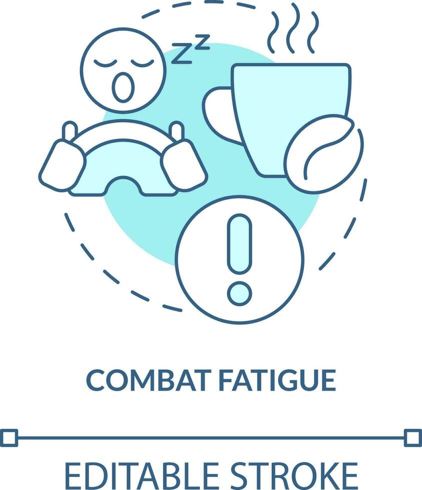 Combat fatigue turquoise concept icon. Sleepy driver. Driving safety at night abstract idea thin line illustration. Isolated outline drawing. Editable stroke vector