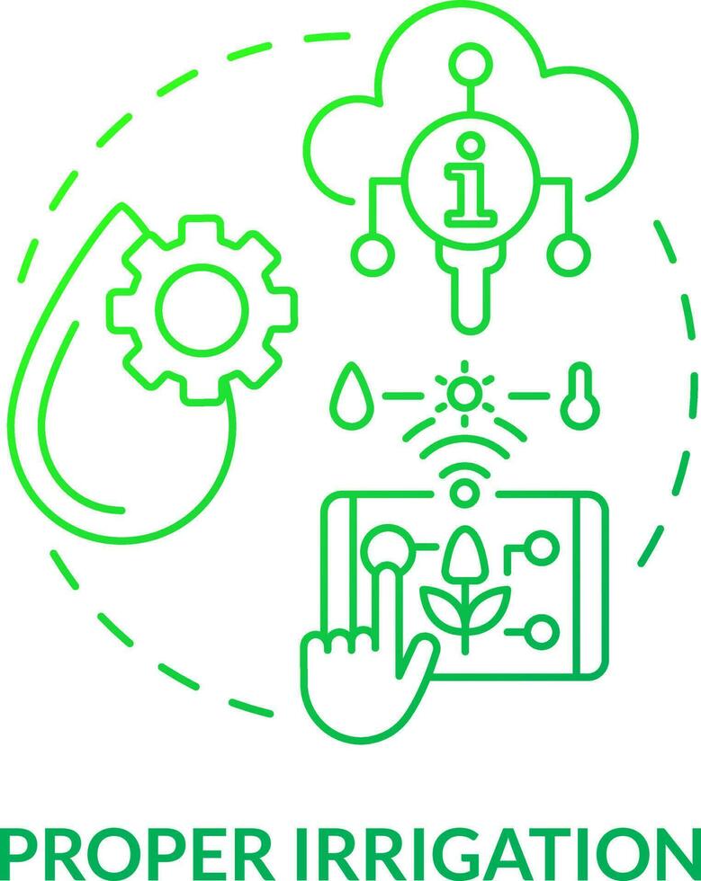 Proper irrigation green gradient concept icon. Automated watering system. Increased crop yield abstract idea thin line illustration. Isolated outline drawing vector