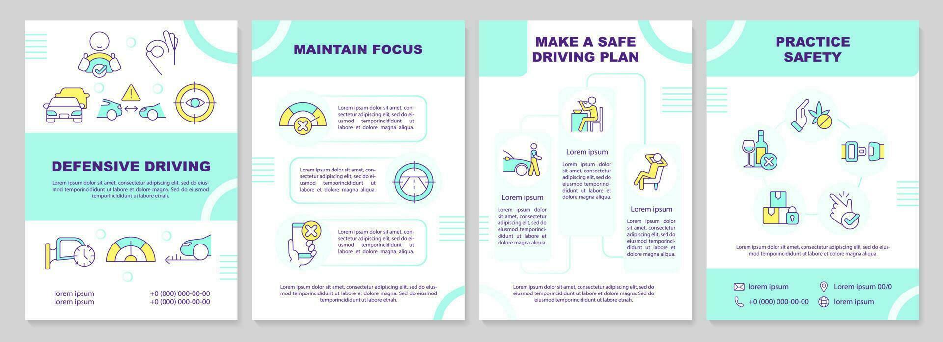 Driving safety brochure template. Road rules. Leaflet design with linear icons. Editable 4 vector layouts for presentation, annual reports