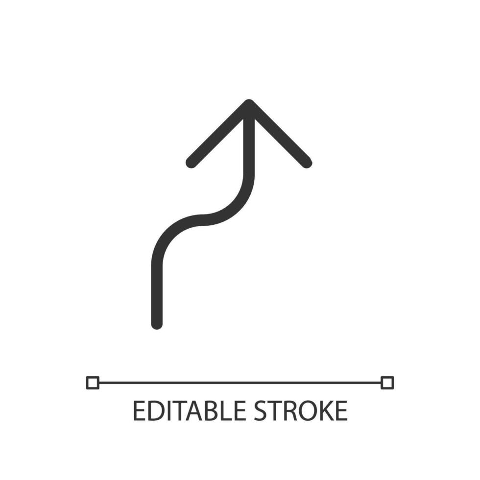 Right reverse turn pixel perfect linear ui icon. Follow arrow. Road sign. Finding route. GUI, UX design. Outline isolated user interface element for app and web. Editable stroke vector