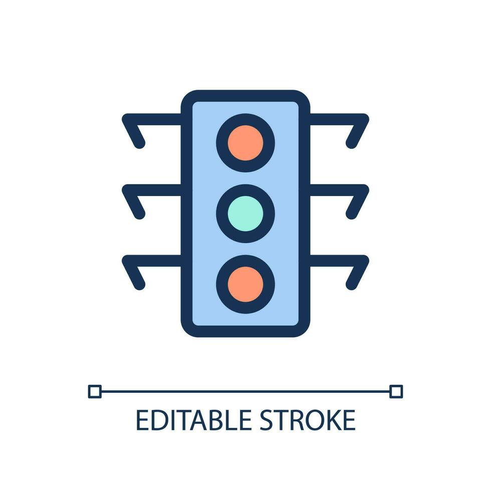 Traffic light pixel perfect RGB color ui icon. Crossing intersection. Simple filled line element. GUI, UX design for mobile app. Vector isolated pictogram. Editable stroke