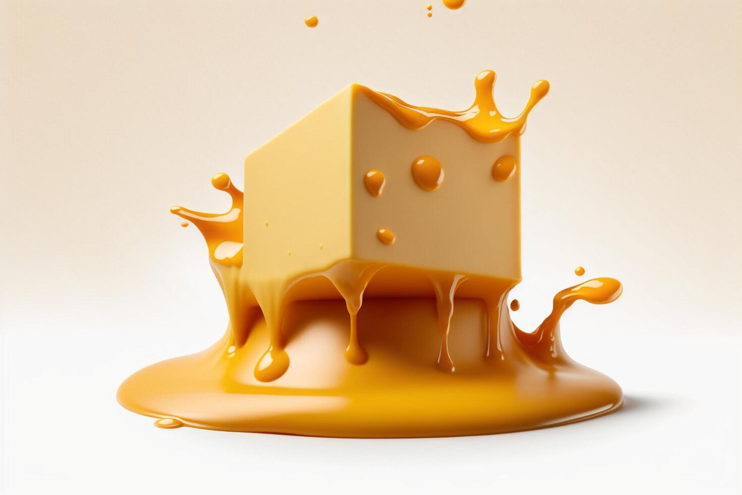 A delicious melting cheese splash in a realistic style. Hot cheese or cheddar splash. Tasty cheese liquid splash. Cheese sauce crown splash. For italian food, world cheese day, dessert by photo