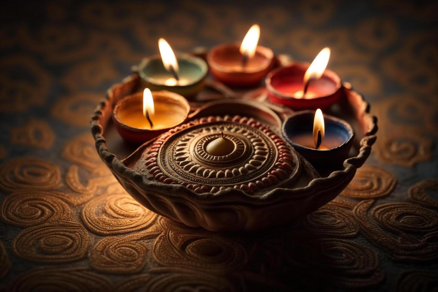 Happy diwali or deepavali traditional indian festival with clay diya