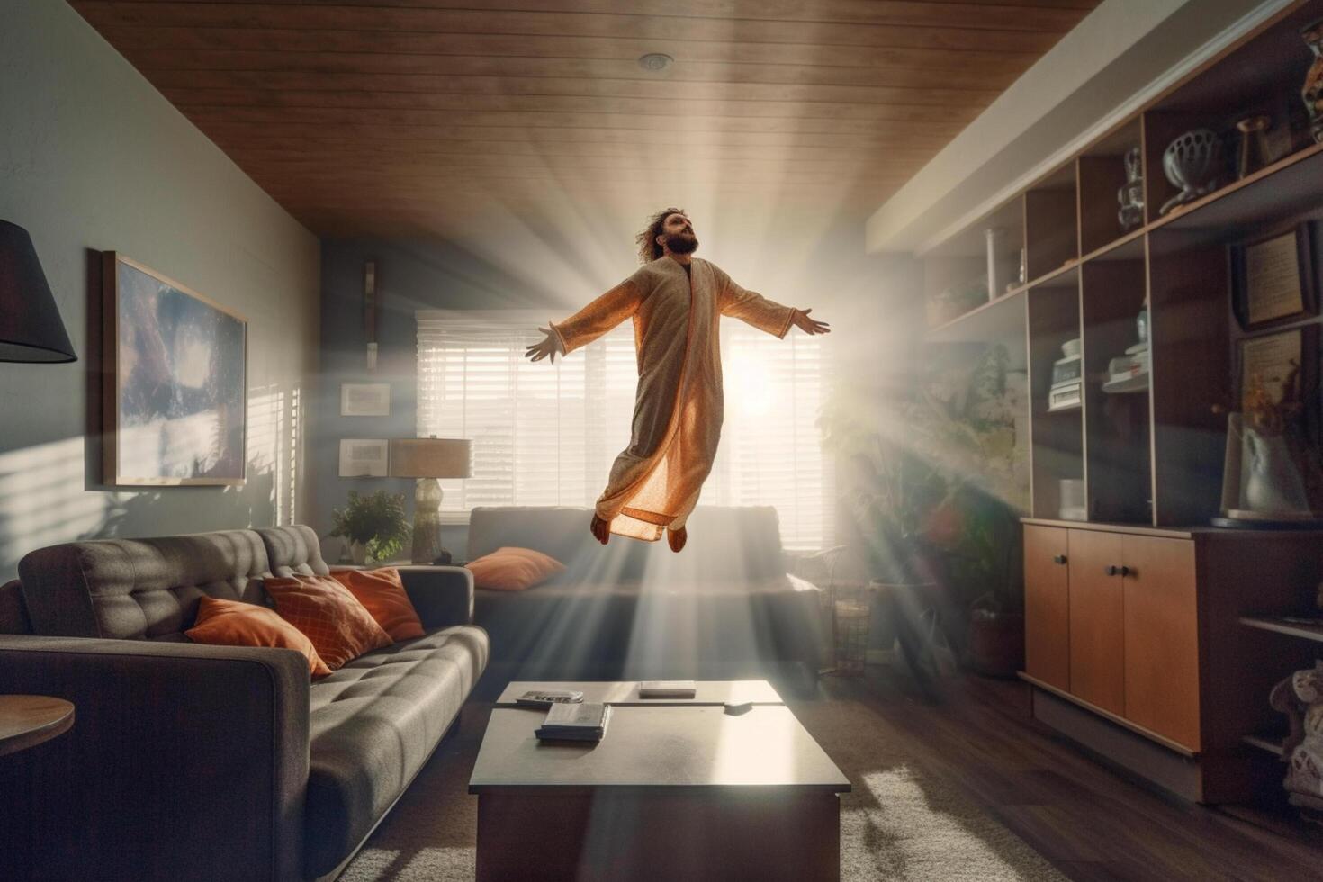 Ascension day of jesus christ or resurrection day of son of god. Good friday. Ascension day concept in living room by photo