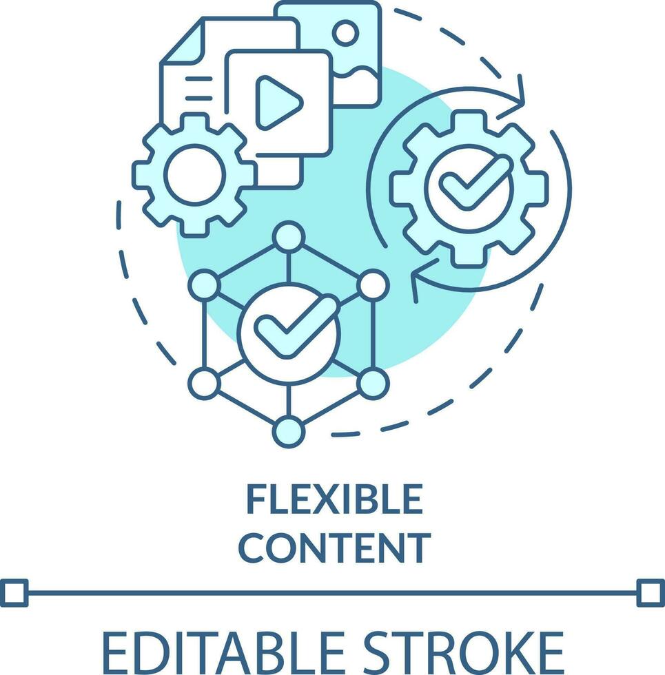 Flexible content turquoise concept icon. Format changing ability. Data requirement abstract idea thin line illustration. Isolated outline drawing. Editable stroke vector