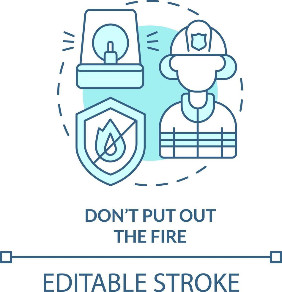 Dont put out fire turquoise concept icon. Evacuation from burning house