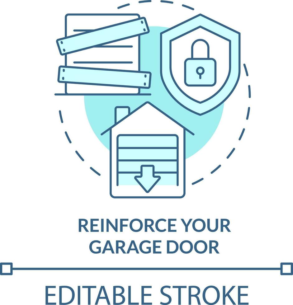 reforzarse garaje puerta turquesa concepto icono. viento tormenta la seguridad resumen idea Delgado línea ilustración. huracán resistencia. aislado contorno dibujo. editable carrera vector