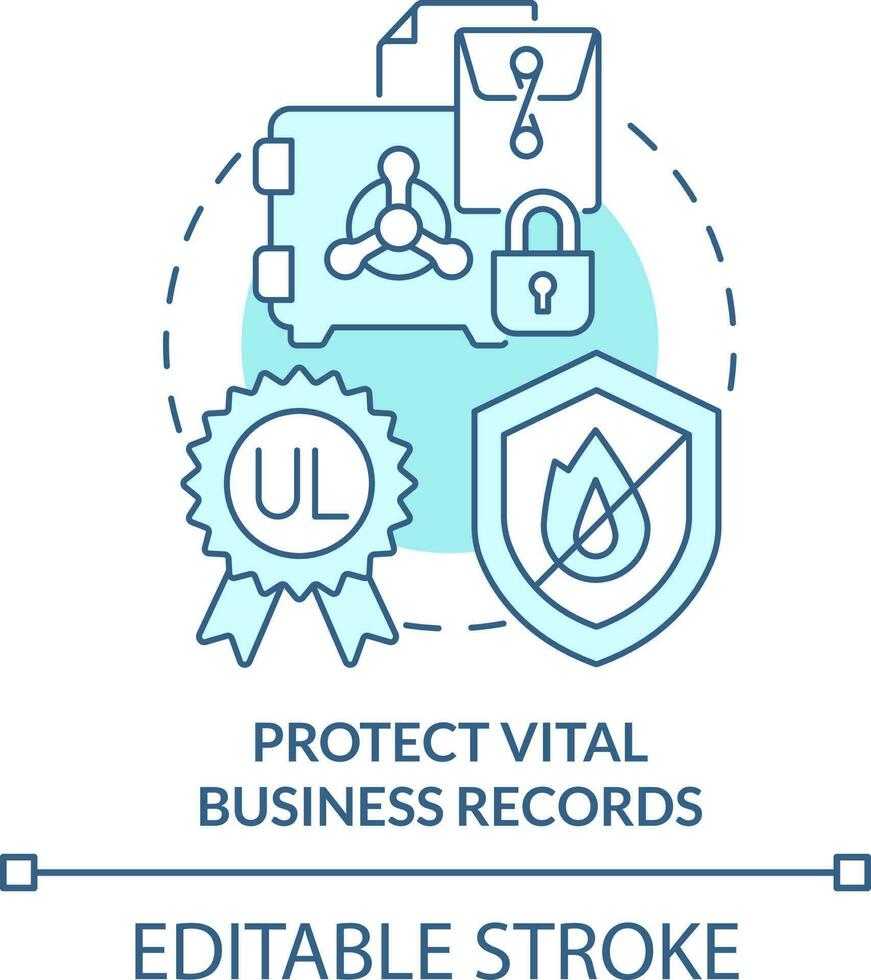 Protect vital business records turquoise concept icon. Prepare business for emergency abstract idea thin line illustration. Isolated outline drawing. Editable stroke vector