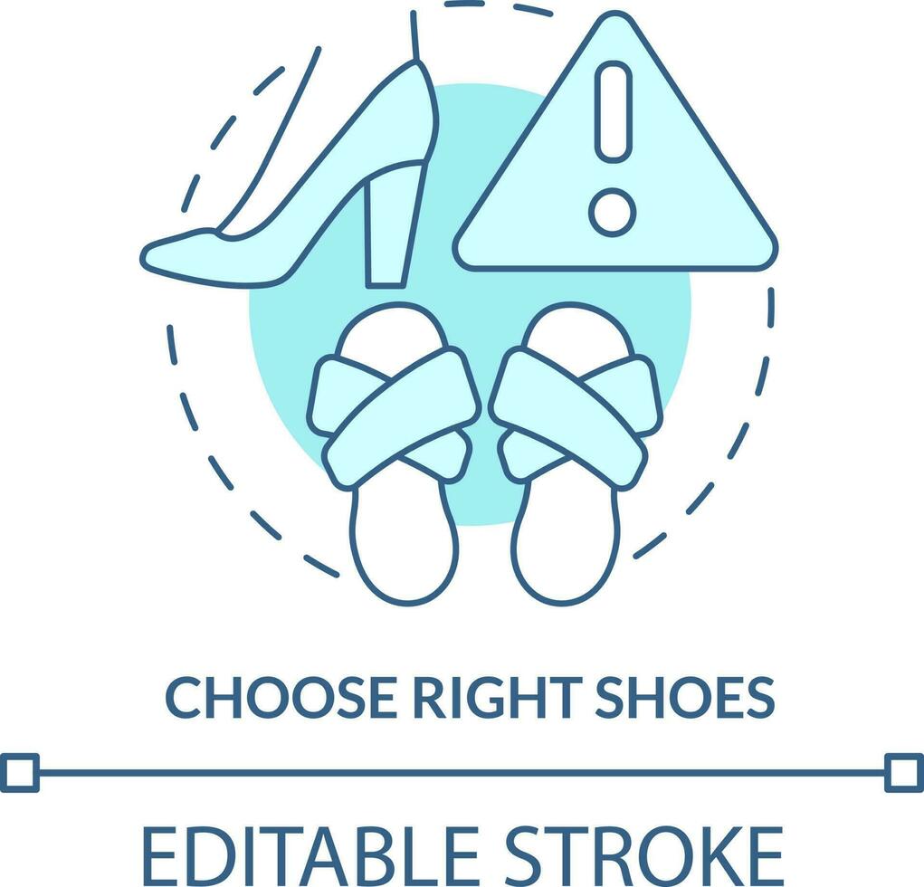 Choose right shoes turquoise concept icon. Surviving air accident abstract idea thin line illustration. Comfortable option. Isolated outline drawing. Editable stroke vector