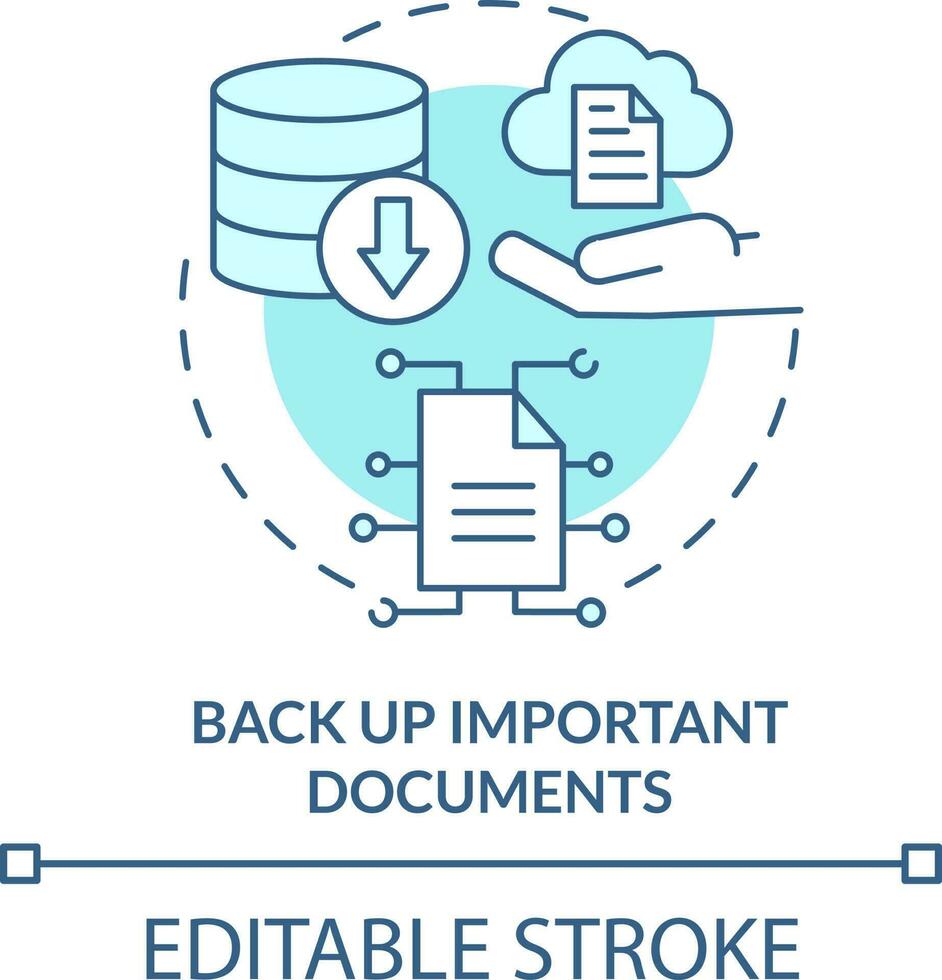 Back up important documents turquoise concept icon. Flood precautionary measure abstract idea thin line illustration. Isolated outline drawing. Editable stroke vector