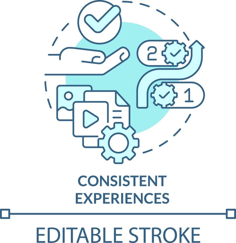 Consistent experiences turquoise concept icon. Customer service. Content design tip abstract idea thin line illustration. Isolated outline drawing. Editable stroke vector
