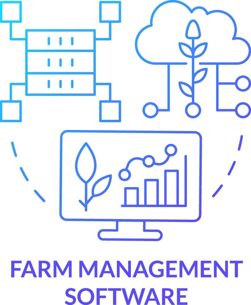 granja administración software azul degradado concepto icono. innovaciones creciente agricultura productividad resumen idea Delgado línea ilustración. aislado contorno dibujo vector