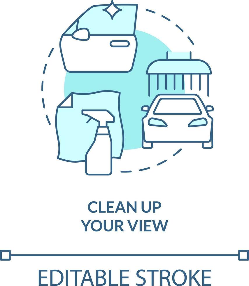 Clean up your view turquoise concept icon. Clear windscreen. Driving safety at night abstract idea thin line illustration. Isolated outline drawing. Editable stroke vector