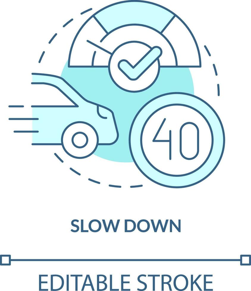 Slow down turquoise concept icon. Adjust your speed at night. Driving safety at night abstract idea thin line illustration. Isolated outline drawing. Editable stroke vector