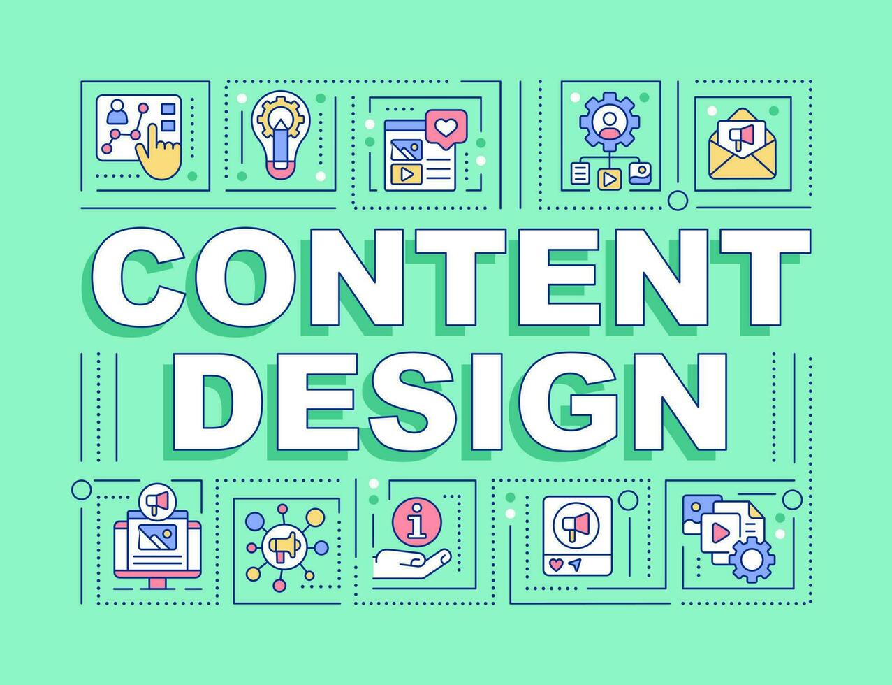 Content design word concepts green banner. Online business. Infographics with editable icons on color background. Isolated typography. Vector illustration with text