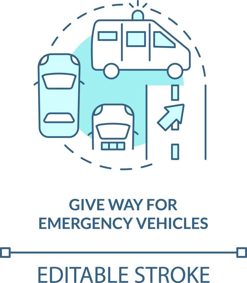 Give way for emergency vehicles turquoise concept icon. Common driving safety rule abstract idea thin line illustration. Isolated outline drawing. Editable stroke vector