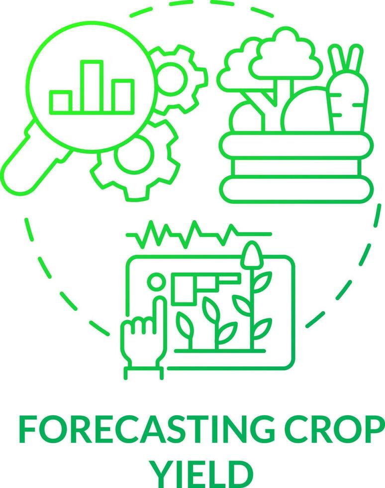 Forecasting crop yield green gradient concept icon. Planting data analysis. Increased crop yield abstract idea thin line illustration. Isolated outline drawing vector