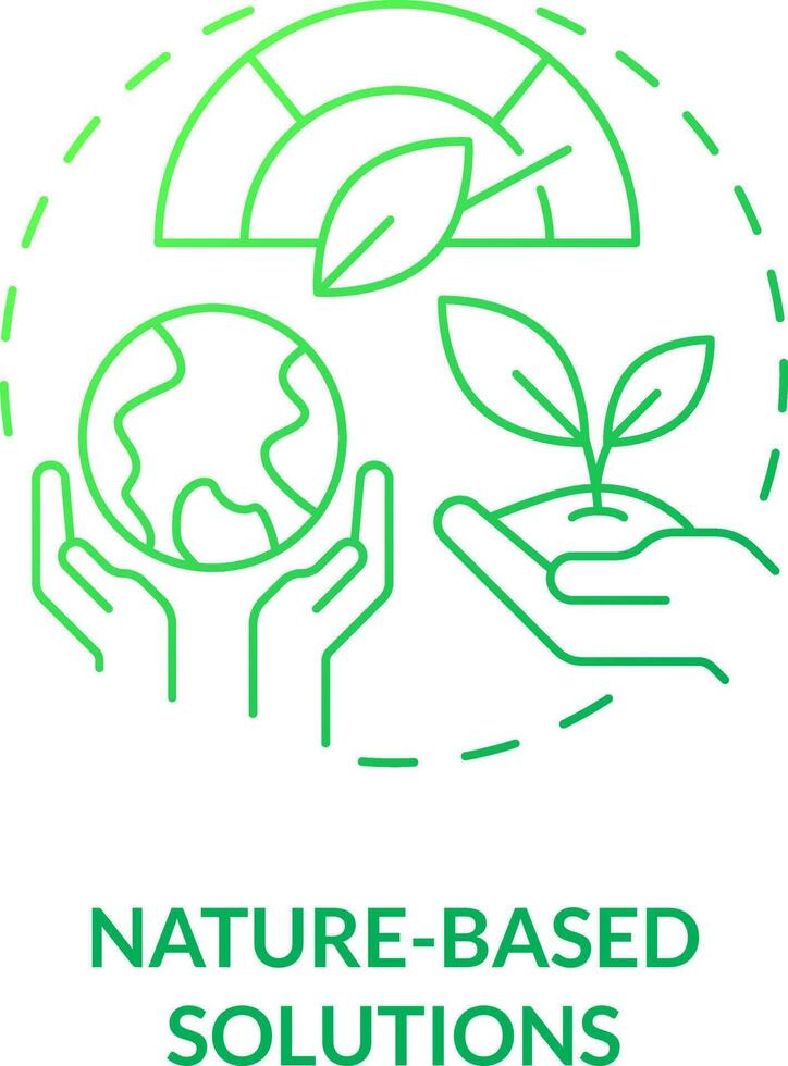 Nature based solutions green gradient concept icon. Dealing with pollutions. Global net zero goal abstract idea thin line illustration. Isolated outline drawing vector