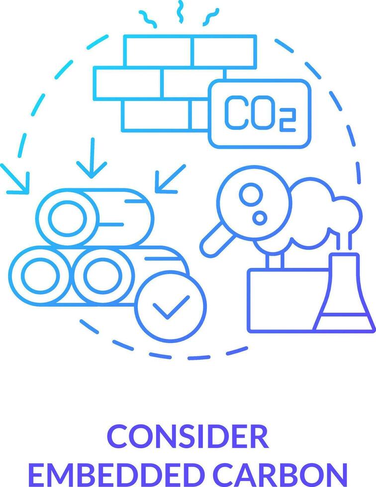 Consider embedded carbon blue gradient concept icon. Pollution impact. Net zero design approach abstract idea thin line illustration. Isolated outline drawing vector