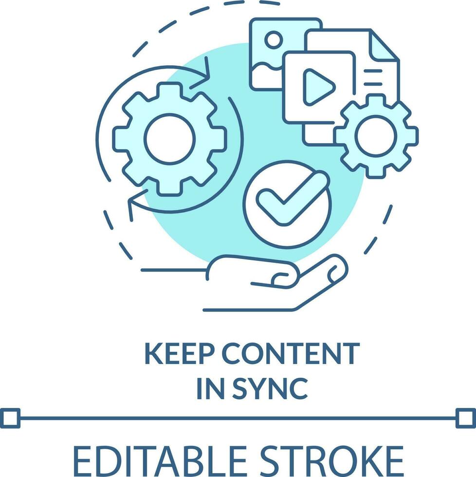 Keep content in sync turquoise concept icon. File organization. Design strategy abstract idea thin line illustration. Isolated outline drawing. Editable stroke vector