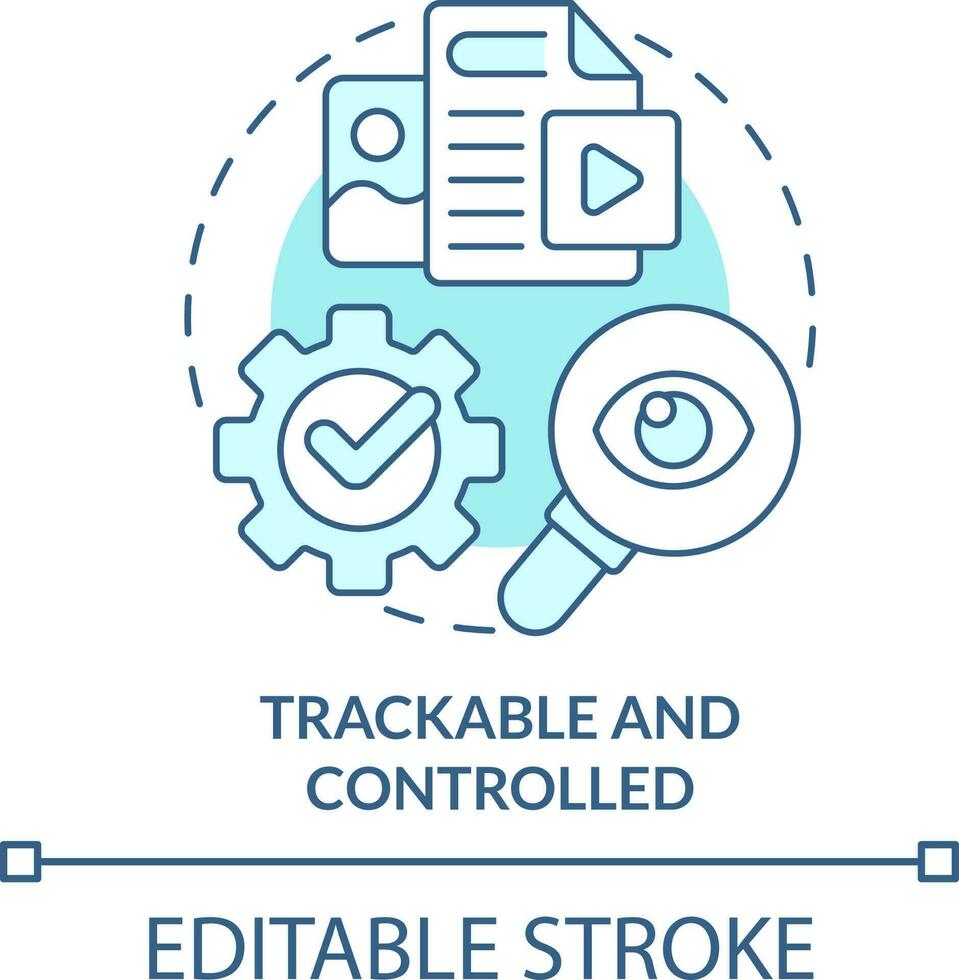 Trackable and controlled turquoise concept icon. Easy to access. Content making tip abstract idea thin line illustration. Isolated outline drawing. Editable stroke vector