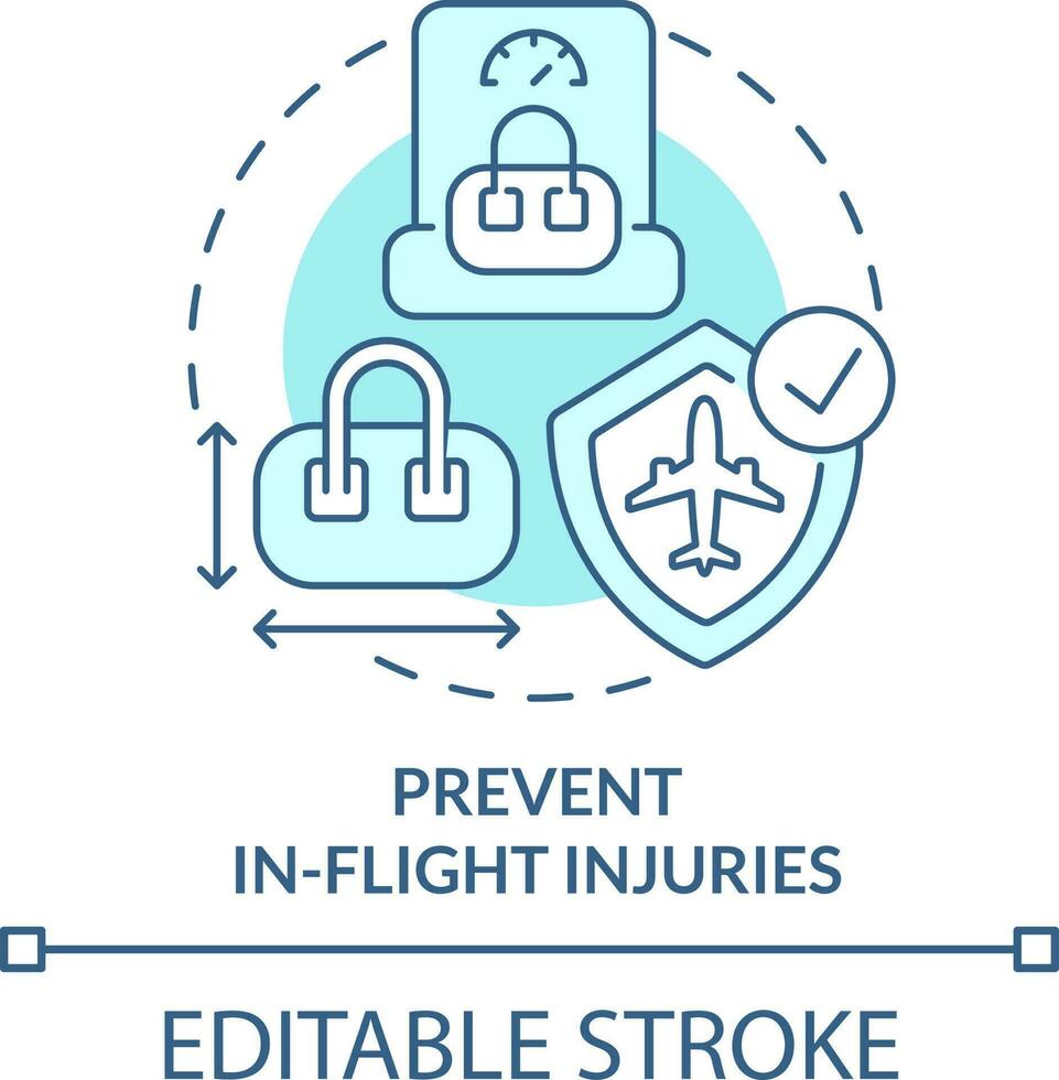 Prevent in-flight injuries turquoise concept icon. Passenger safety abstract idea thin line illustration. Good maintenance. Isolated outline drawing. Editable stroke vector