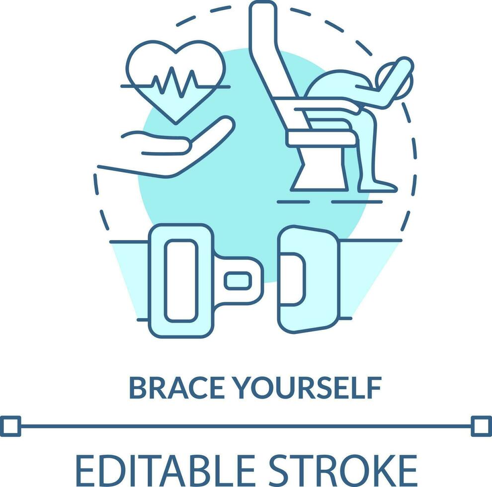 Brace yourself turquoise concept icon. Surviving air accident abstract idea thin line illustration. Fully flexed position. Isolated outline drawing. Editable stroke vector