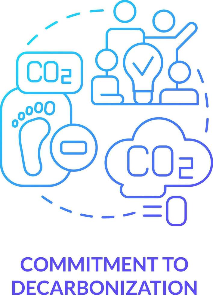 Commitment to decarbonization blue gradient concept icon. Reduce pollutants. Net zero practice abstract idea thin line illustration. Isolated outline drawing vector
