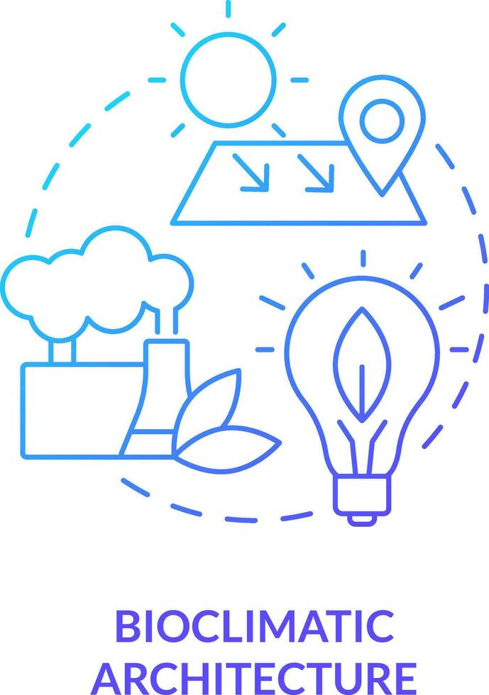 Bioclimatic architecture blue gradient concept icon. Local climate. Net zero design approach abstract idea thin line illustration. Isolated outline drawing vector