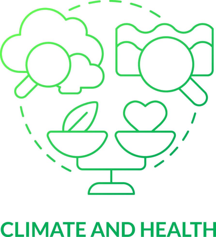 Climate and health green gradient concept icon. Pollution impact on wellbeing. Global net zero goal abstract idea thin line illustration. Isolated outline drawing vector