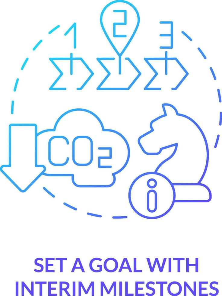 Set goal with interim milestones blue gradient concept icon. Transforming business to net zero abstract idea thin line illustration. Isolated outline drawing vector