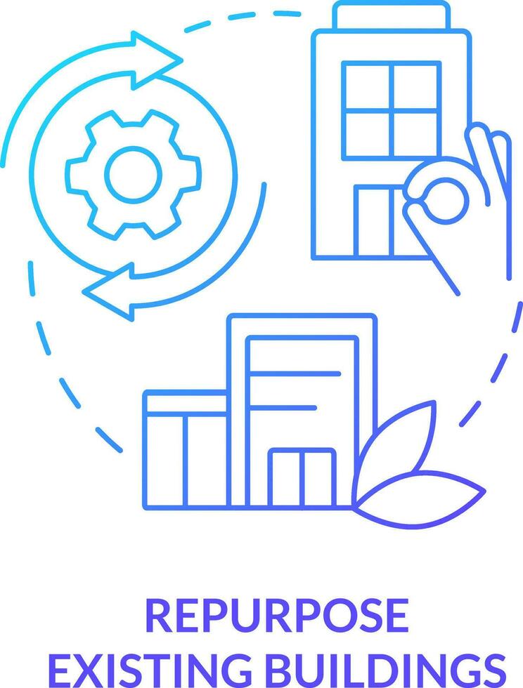 Repurpose existing buildings blue gradient concept icon. Renovation. Carbon neutralization strategy abstract idea thin line illustration. Isolated outline drawing vector