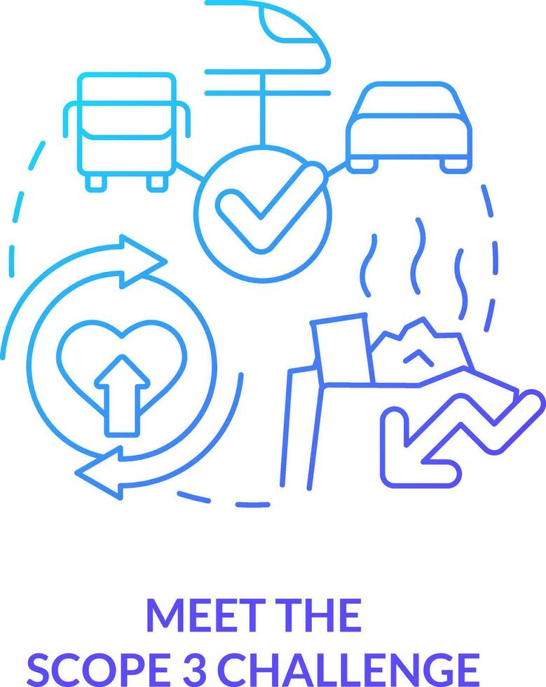 Meet scope three challenge blue gradient concept icon. Carbone pollution. Transforming business to net zero abstract idea thin line illustration. Isolated outline drawing vector