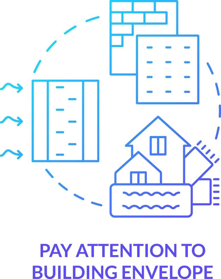 Pay attention to building envelope blue gradient concept icon. Smart construction. Net zero design approach abstract idea thin line illustration. Isolated outline drawing vector