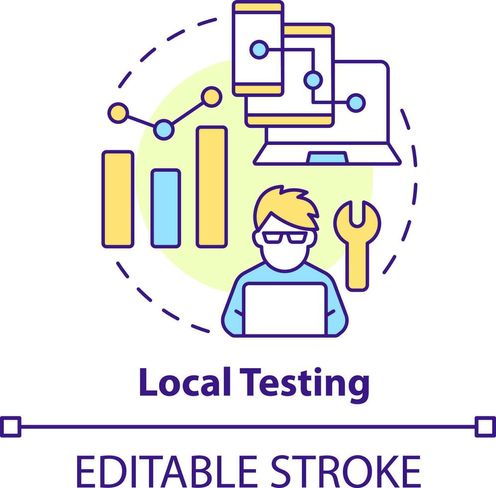 Local testing concept icon. Check website. Mobile first design testing abstract idea thin line illustration. Isolated outline drawing. Editable stroke vector