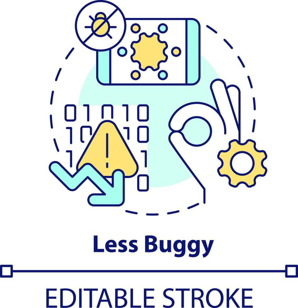Less buggy concept icon. Simple website code. Advantage of mobile first design abstract idea thin line illustration. Isolated outline drawing. Editable stroke vector