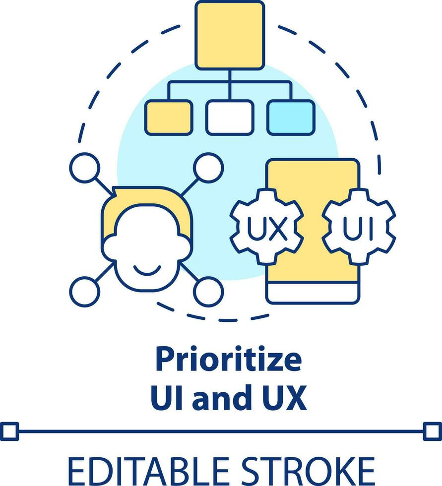 Prioritize UI and UX concept icon. User experience. Mobile website development abstract idea thin line illustration. Isolated outline drawing. Editable stroke vector