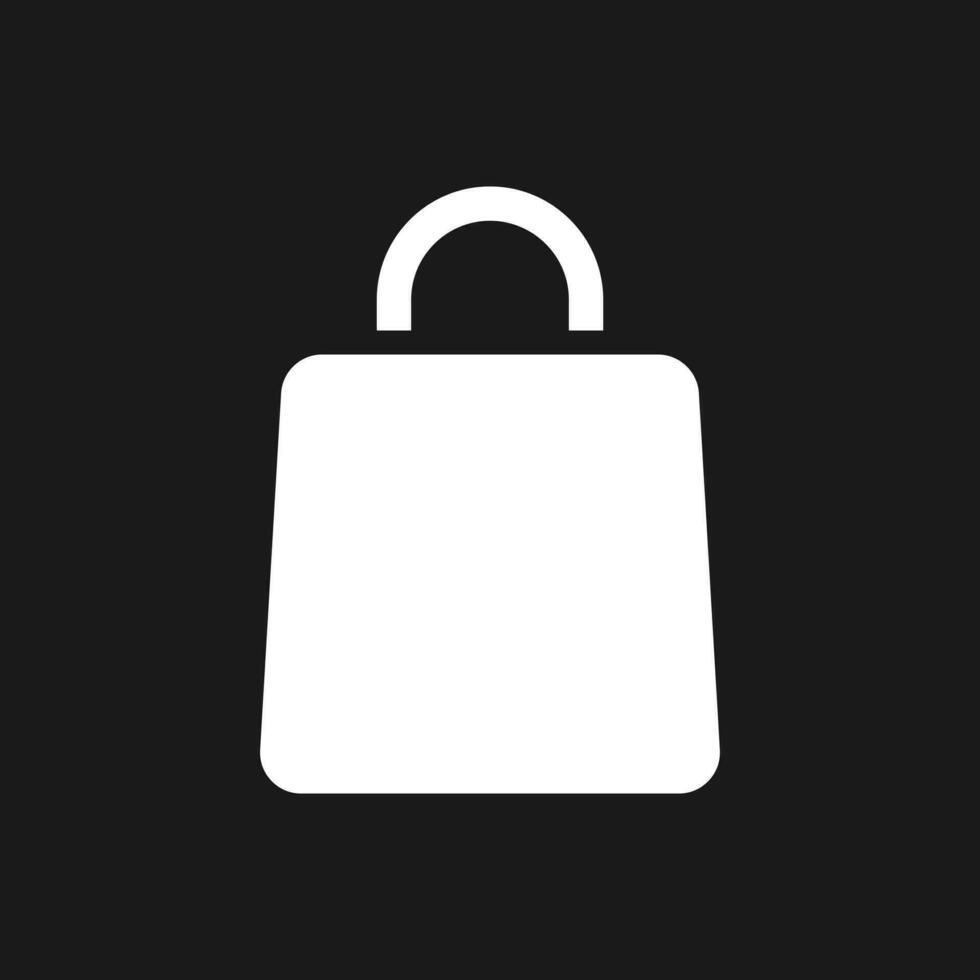 Shopping bag dark mode glyph ui icon. Online marketplace. Apparel shop. User interface design. White silhouette symbol on black space. Solid pictogram for web, mobile. Vector isolated illustration