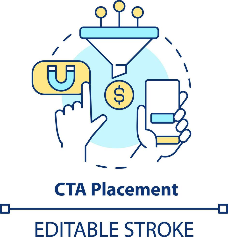 cta colocación concepto icono. llamada a acción botón. móvil sitio web desarrollo resumen idea Delgado línea ilustración. aislado contorno dibujo. editable carrera vector