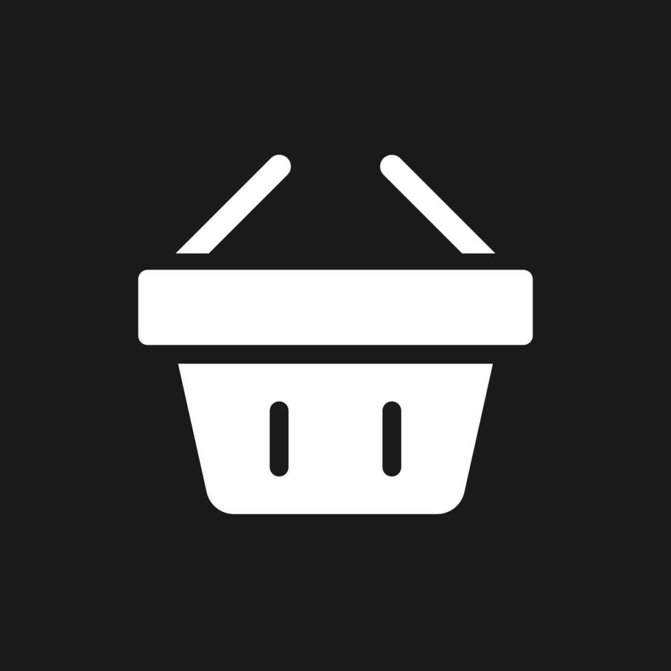 Shopping basket dark mode glyph ui icon. Carry purchased items. User interface design. White silhouette symbol on black space. Solid pictogram for web, mobile. Vector isolated illustration